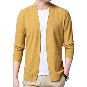 Men's Casual Open Front Long Sleeve Cotton Cardigan Sweater, Yellow